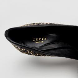 Pre Owned Gucci Black Leather New Hollywood Studded Horsebit Peep Toe Pumps Size 39