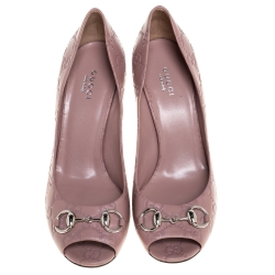 Gucci Pink Guccissima Leather Horsebit Peep Toe Pumps Size 38