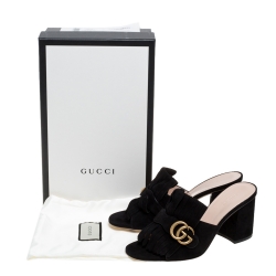 مملوكة مسبقًا Gucci Navy Blue Suede GG Marmont Fringed Slide Sandals Size 39