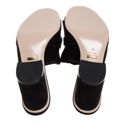 مملوكة مسبقًا Gucci Navy Blue Suede GG Marmont Fringed Slide Sandals Size 39