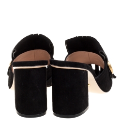 مملوكة مسبقًا Gucci Navy Blue Suede GG Marmont Fringed Slide Sandals Size 39