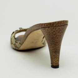 Pre Owned Gucci Beige Kitty Monogram Bamboo Horsebit Slides Size 40.5