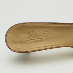Pre Owned Gucci Beige Kitty Monogram Bamboo Horsebit Slides Size 40.5