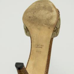 Pre Owned Gucci Beige Kitty Monogram Bamboo Horsebit Slides Size 40.5
