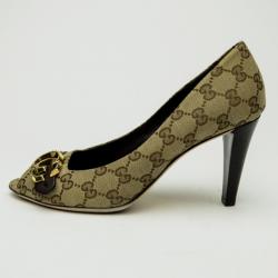 Pre Owned Gucci Guccisima Canvas 'GG' Peep Toe Pumps Size 40