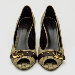 Pre Owned Gucci Guccisima Canvas 'GG' Peep Toe Pumps Size 40