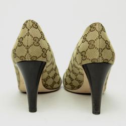 Pre Owned Gucci Guccisima Canvas 'GG' Peep Toe Pumps Size 40