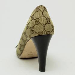 Pre Owned Gucci Guccisima Canvas 'GG' Peep Toe Pumps Size 40