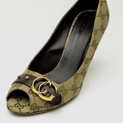 Pre Owned Gucci Guccisima Canvas 'GG' Peep Toe Pumps Size 40