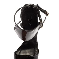 Pre Owned Gucci Black Patent Leather Open Toe Ankle Strap Sandals Size 40.5
