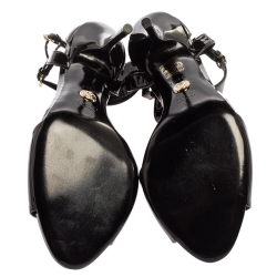 Pre Owned Gucci Black Patent Leather Open Toe Ankle Strap Sandals Size 40.5