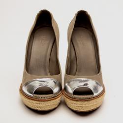 Pre Owned Gucci Beige Suede Peep Toe Espadrilles Wedges Size 38.5