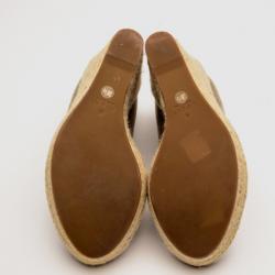 Pre Owned Gucci Beige Suede Peep Toe Espadrilles Wedges Size 38.5