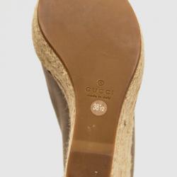 Pre Owned Gucci Beige Suede Peep Toe Espadrilles Wedges Size 38.5