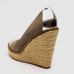 Pre Owned Gucci Beige Suede Peep Toe Espadrilles Wedges Size 38.5