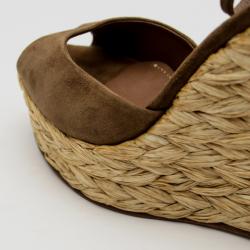 Pre Owned Gucci Brown Suede Woven Jute Peep Toe Platform Wedge Sandals Size 39