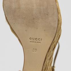 Pre Owned Gucci Brown Suede Woven Jute Peep Toe Platform Wedge Sandals Size 39