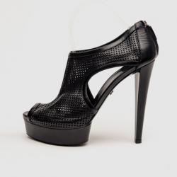 مملوكة مسبقًا Gucci Black Leather 'Kim' Platform Open Toe Booties Size 39.5
