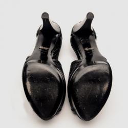 مملوكة مسبقًا Gucci Black Leather 'Kim' Platform Open Toe Booties Size 39.5