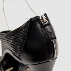 مملوكة مسبقًا Gucci Black Leather 'Kim' Platform Open Toe Booties Size 39.5