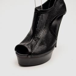 مملوكة مسبقًا Gucci Black Leather 'Kim' Platform Open Toe Booties Size 39.5