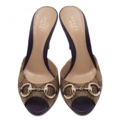 مملوكة مسبقًا Gucci GG Canvas New Hollywood Horsebit Slides Size 37.5