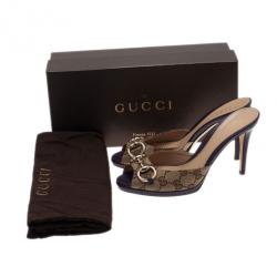 مملوكة مسبقًا Gucci GG Canvas New Hollywood Horsebit Slides Size 37.5