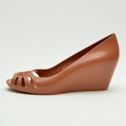 Pre Owned Gucci Dark Peach Interlocking 'G' Mid Heel Wedge Sandals Size 36