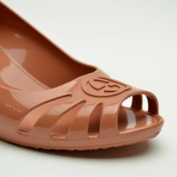 Pre Owned Gucci Dark Peach Interlocking 'G' Mid Heel Wedge Sandals Size 36
