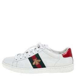 مملوكة مسبقًا Gucci White Leather Ace Web Low Top Sneakers Size 38