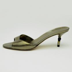 مملوكة مسبقًا Gucci Bronze Leather Bamboo Heel Mules Size 38.5
