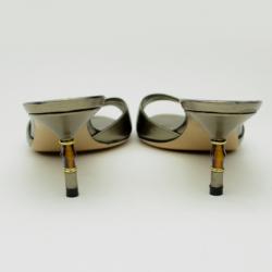 مملوكة مسبقًا Gucci Bronze Leather Bamboo Heel Mules Size 38.5