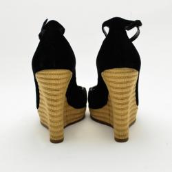 Pre Owned Gucci Black Suede Horsebit Espadrille Wedges Size 39