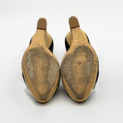 Pre Owned Gucci Black Suede Horsebit Espadrille Wedges Size 39