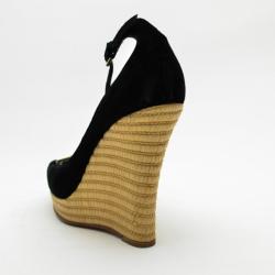 Pre Owned Gucci Black Suede Horsebit Espadrille Wedges Size 39