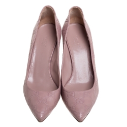 Gucci Pale Pink Guccissima Leather Kristen Bamboo Heel Pumps Size 38.5