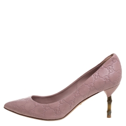 Gucci Pale Pink Guccissima Leather Kristen Bamboo Heel Pumps Size 38.5