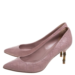 Gucci Pale Pink Guccissima Leather Kristen Bamboo Heel Pumps Size 38.5