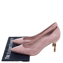 Gucci Pale Pink Guccissima Leather Kristen Bamboo Heel Pumps Size 38.5