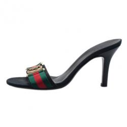 مملوكة مسبقًا Gucci Black Guccissima Web Detail Hysteria Slides 35.5