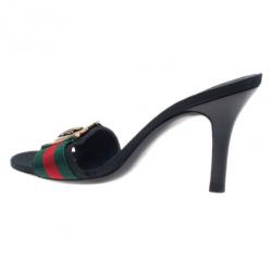 مملوكة مسبقًا Gucci Black Guccissima Web Detail Hysteria Slides 35.5