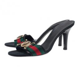 مملوكة مسبقًا Gucci Black Guccissima Web Detail Hysteria Slides 35.5