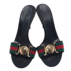 مملوكة مسبقًا Gucci Black Guccissima Web Detail Hysteria Slides 35.5