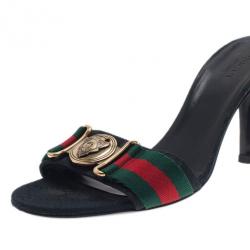 مملوكة مسبقًا Gucci Black Guccissima Web Detail Hysteria Slides 35.5