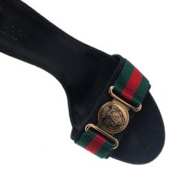 مملوكة مسبقًا Gucci Black Guccissima Web Detail Hysteria Slides 35.5
