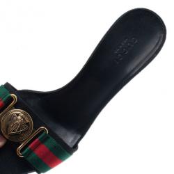 مملوكة مسبقًا Gucci Black Guccissima Web Detail Hysteria Slides 35.5
