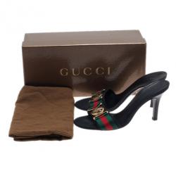 مملوكة مسبقًا Gucci Black Guccissima Web Detail Hysteria Slides 35.5