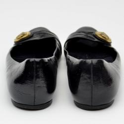 Pre Owned Gucci Black Patent Hysteria Ballet Flats Size 37.5
