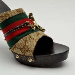 Pre Owned Gucci Monogram Icon Bit High Heel Clogs Size 39