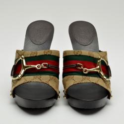 Pre Owned Gucci Monogram Icon Bit High Heel Clogs Size 39